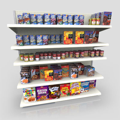 3D Model of Gas station / convenience store shelves stocked with chips, cookies, soup, cereal, etc. - 3D Render 4