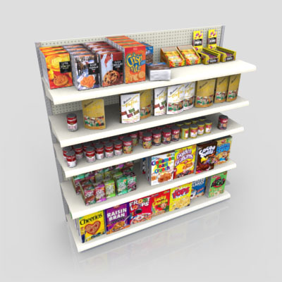 3D Model of Gas station / convenience store shelves stocked with chips, cookies, soup, cereal, etc. - 3D Render 5