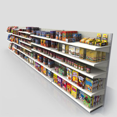 3D Model of Gas station / convenience store shelves stocked with chips, cookies, soup, cereal, etc. - 3D Render 6