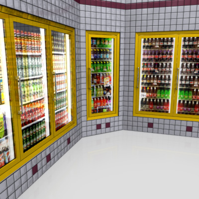 3D Model of Low Poly Beverage Coolers - similar to those found in a typical convenience/grocery store. - 3D Render 0
