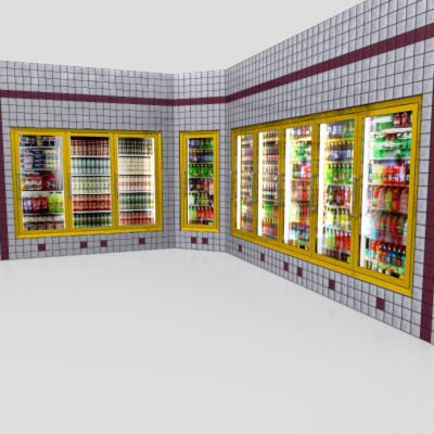 3D Model of Low Poly Beverage Coolers - similar to those found in a typical convenience/grocery store. - 3D Render 2