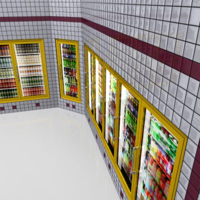 3D Model of Low Poly Beverage Coolers - similar to those found in a typical convenience/grocery store. - 3D Render 3
