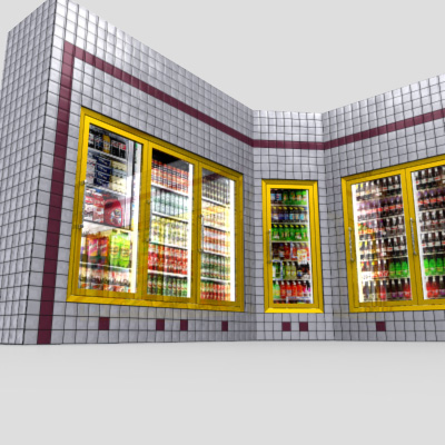 3D Model of Low Poly Beverage Coolers - similar to those found in a typical convenience/grocery store. - 3D Render 4