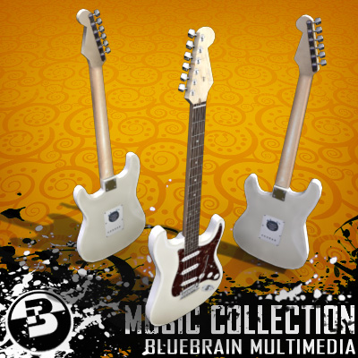 3D Model of Game-ready low polygon stratocaster-style electric guitar - 3D Render 1