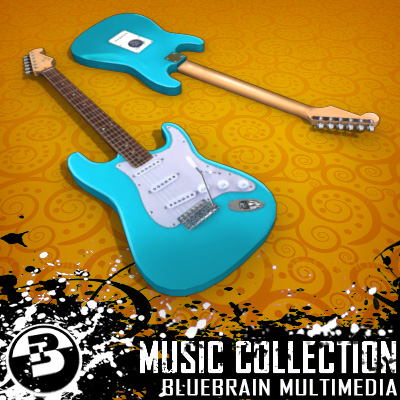 3D Model of Game-ready low polygon collection of stratocaster-style electric guitars - 3D Render 9