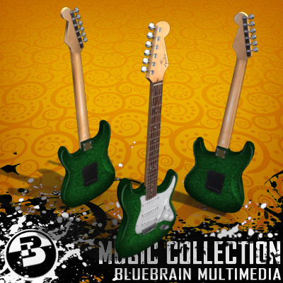 3D Model of Game-ready low polygon collection of stratocaster-style electric guitars - 3D Render 22
