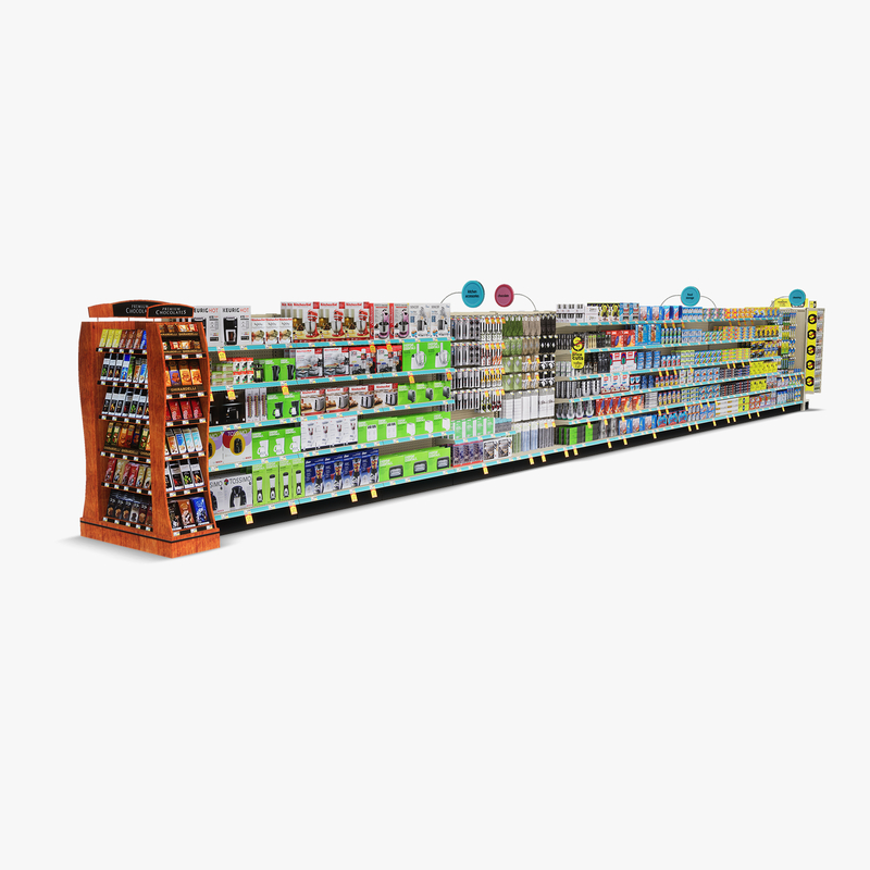 3D Model of Drug store aisle featuring Kitchen & Candy products and Premium Chocolates end-cap - 3D Render 2