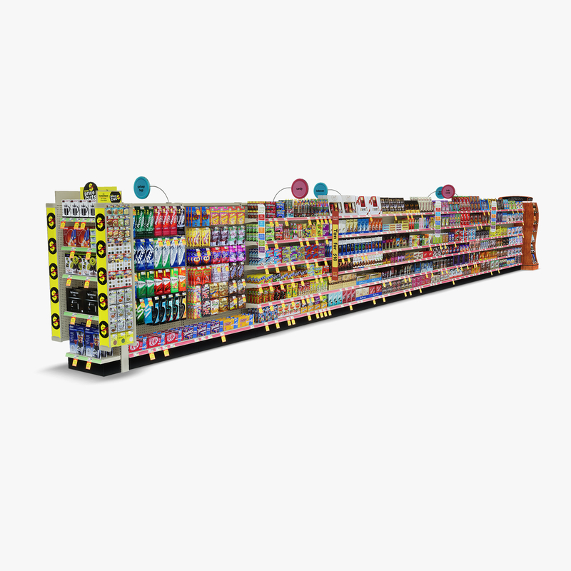 3D Model of Drug store aisle featuring Kitchen & Candy products and Premium Chocolates end-cap - 3D Render 4