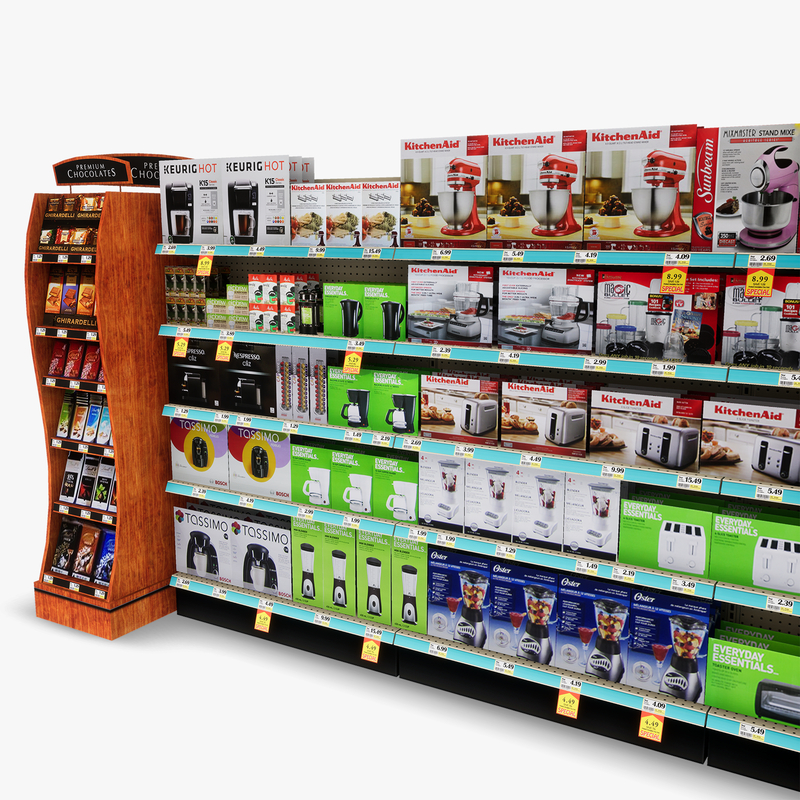 3D Model of Drug store aisle featuring Kitchen & Candy products and Premium Chocolates end-cap - 3D Render 10