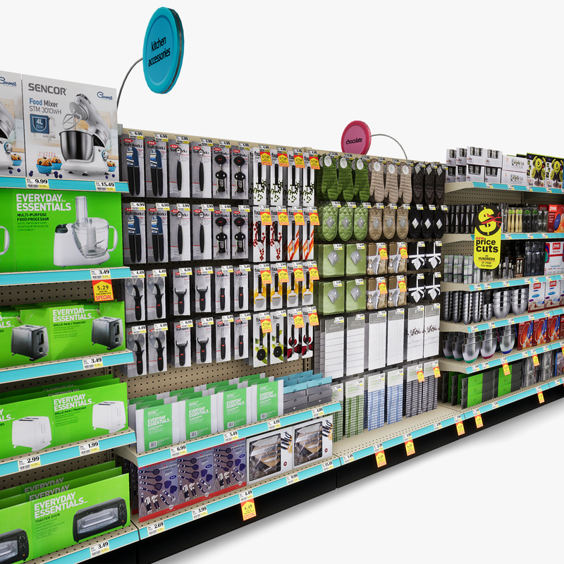 3D Model of Drug store aisle featuring Kitchen & Candy products and Premium Chocolates end-cap - 3D Render 11