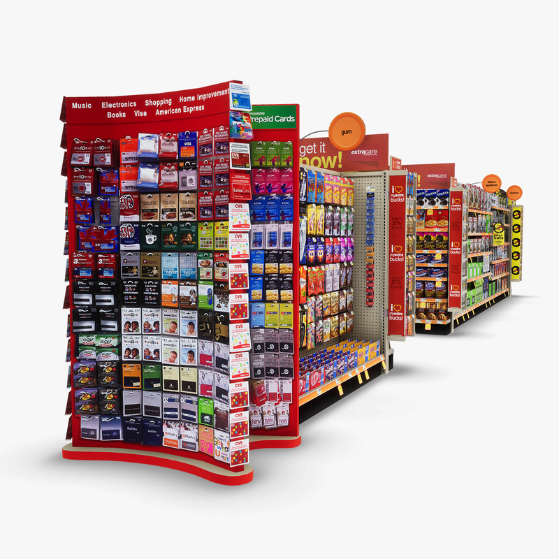 3D Model of Split drug store aisle featuring Snack & Kitchen products and Gift Card end-cap - 3D Render 5