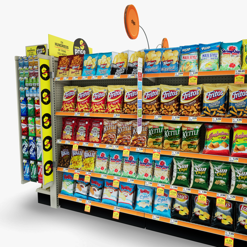 3D Model of Split drug store aisle featuring Snack & Kitchen products and Gift Card end-cap - 3D Render 9