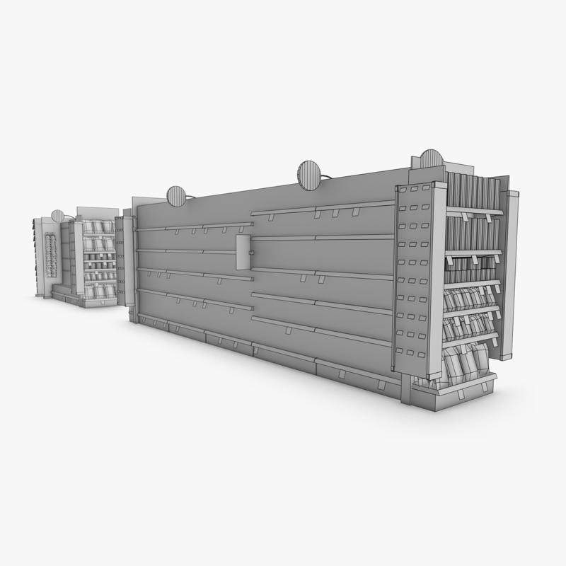 3D Model of Split drug store aisle featuring Snack & Kitchen products and Gift Card end-cap - 3D Render 17