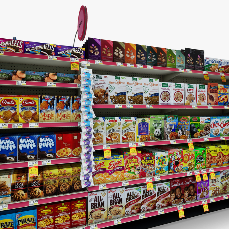 3D Model of Drug store aisle featuring Food & Pet products and Extracare Coupon Scanner side-cap - 3D Render 8