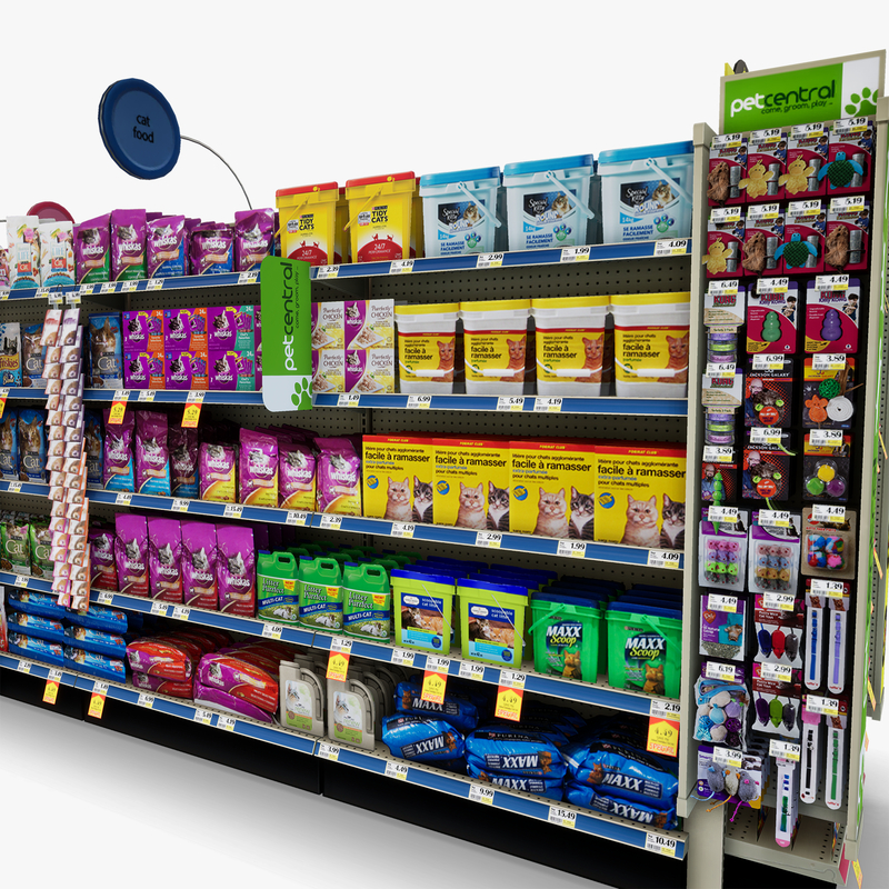 3D Model of Drug store aisle featuring Food & Pet products and Extracare Coupon Scanner side-cap - 3D Render 12