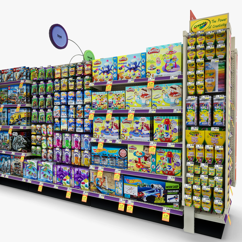 3D Model of Drug store aisle featuring First Aid & Toy products - 3D Render 9