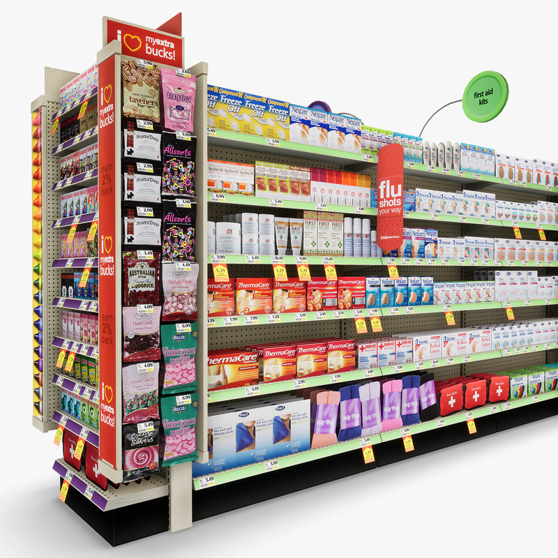 3D Model of Drug store aisle featuring First Aid & Toy products - 3D Render 10