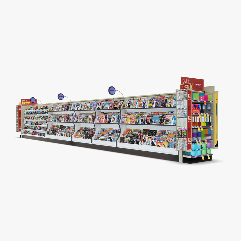 3D Model of Drug store aisle featuring Magazine & Greeting Card products - 3D Render 1