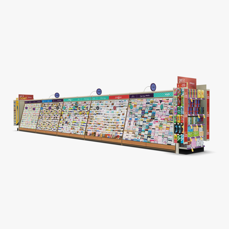 3D Model of Drug store aisle featuring Magazine & Greeting Card products - 3D Render 3
