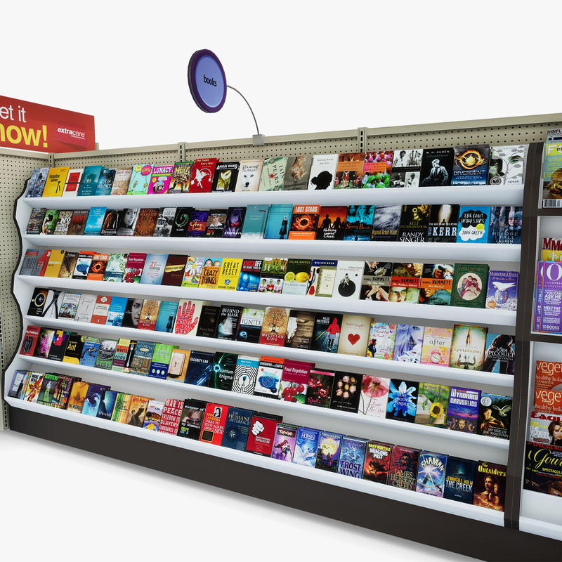 3D Model of Drug store aisle featuring Magazine & Greeting Card products - 3D Render 7