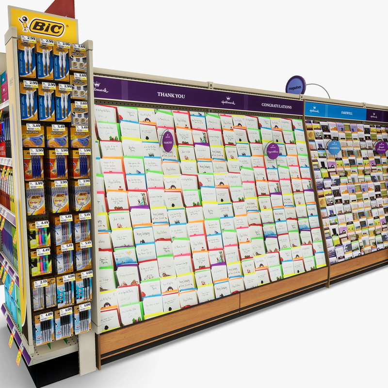 3D Model of Drug store aisle featuring Magazine & Greeting Card products - 3D Render 10