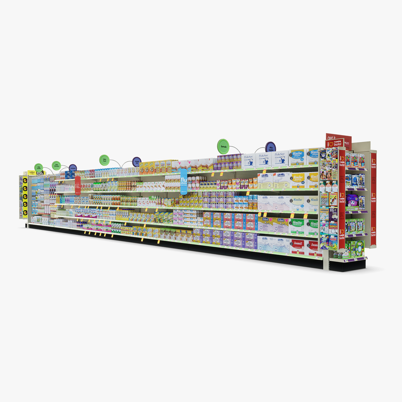 3D Model of Drug store aisle featuring Office & Baby products - 3D Render 1