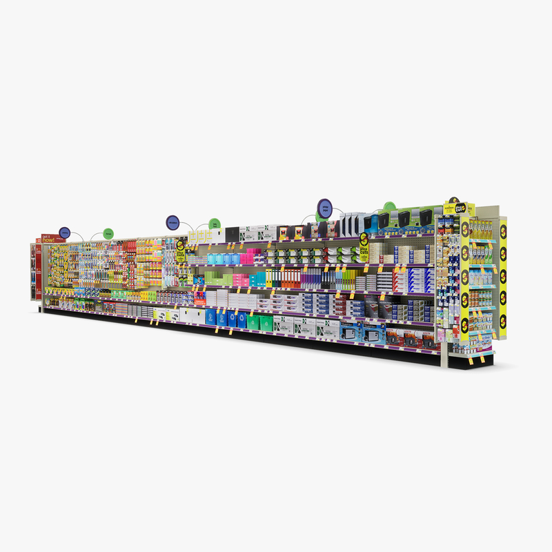 3D Model of Drug store aisle featuring Office & Baby products - 3D Render 3