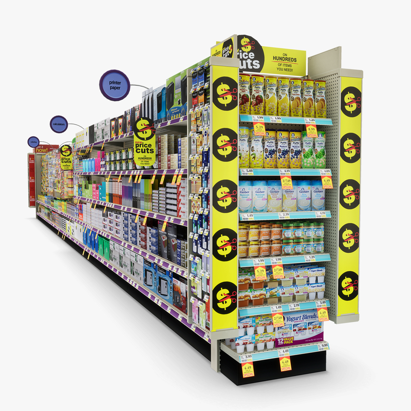 3D Model of Drug store aisle featuring Office & Baby products - 3D Render 6