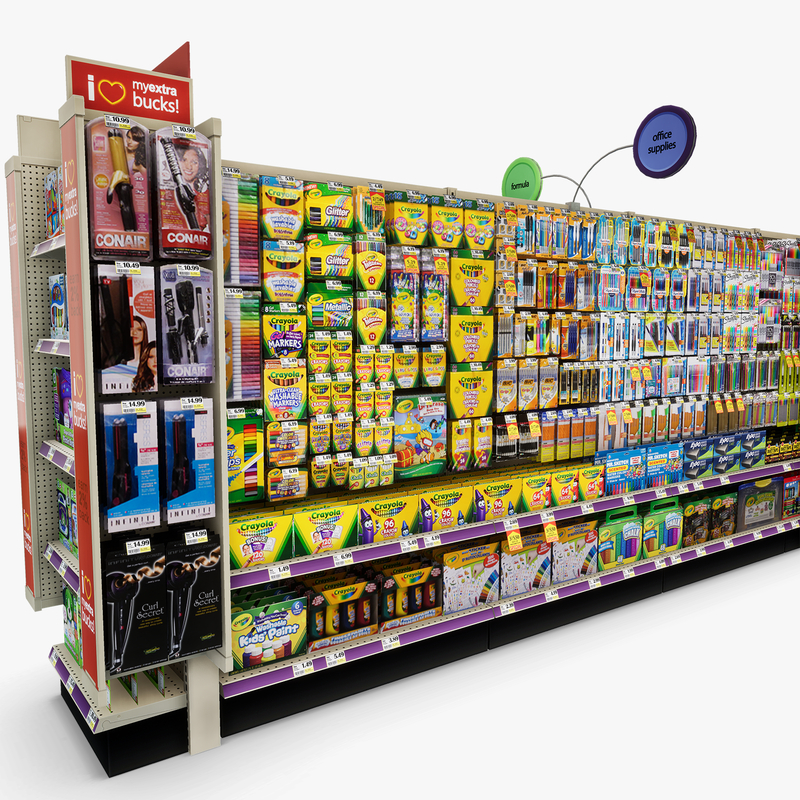 3D Model of Drug store aisle featuring Office & Baby products - 3D Render 10