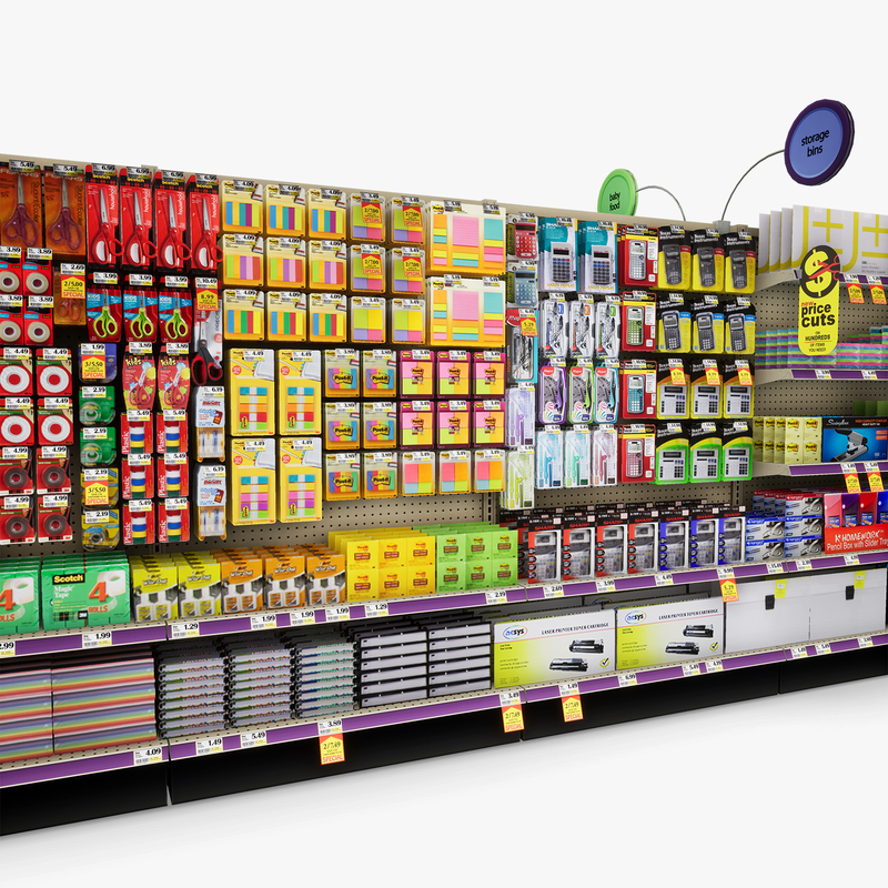 3D Model of Drug store aisle featuring Office & Baby products - 3D Render 11