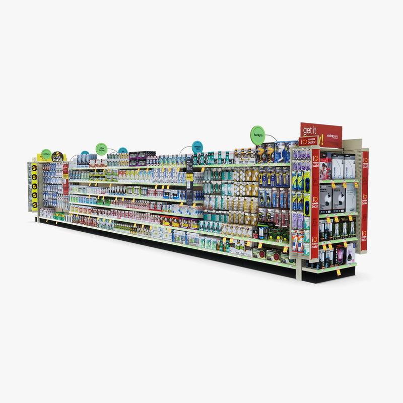 3D Model of Drug store aisle featuring Electrical & Cleaning products - 3D Render 1