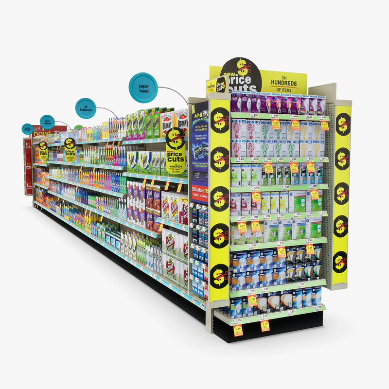 3D Model of Drug store aisle featuring Electrical & Cleaning products - 3D Render 6