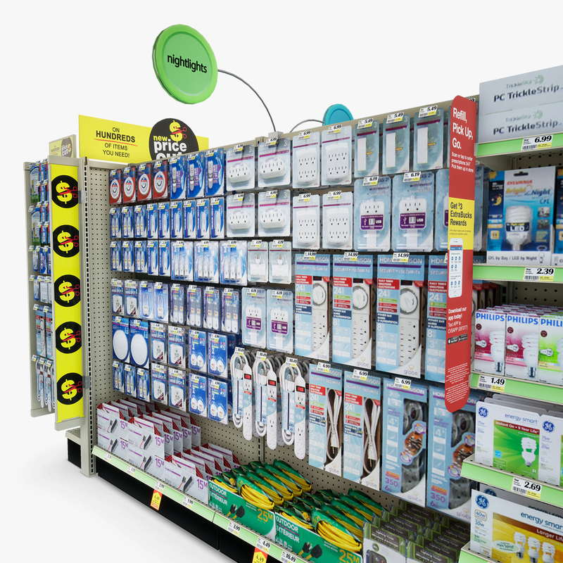 3D Model of Drug store aisle featuring Electrical & Cleaning products - 3D Render 7