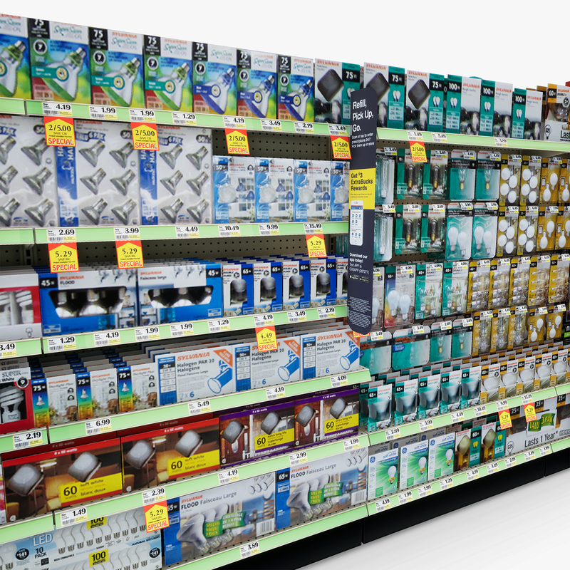 3D Model of Drug store aisle featuring Electrical & Cleaning products - 3D Render 8