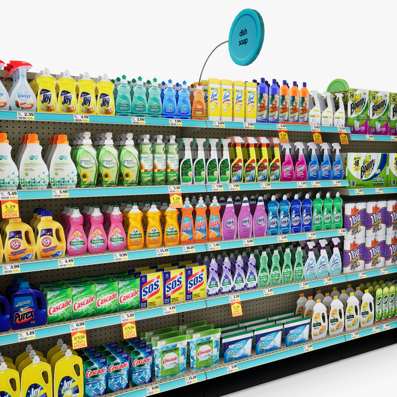 3D Model of Drug store aisle featuring Electrical & Cleaning products - 3D Render 11