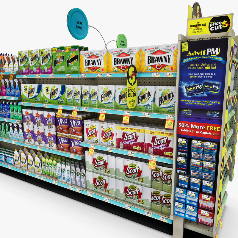 3D Model of Drug store aisle featuring Electrical & Cleaning products - 3D Render 12