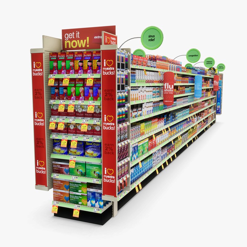 3D Model of Drug store aisle featuring Stomach & Flu Remedy products - 3D Render 5