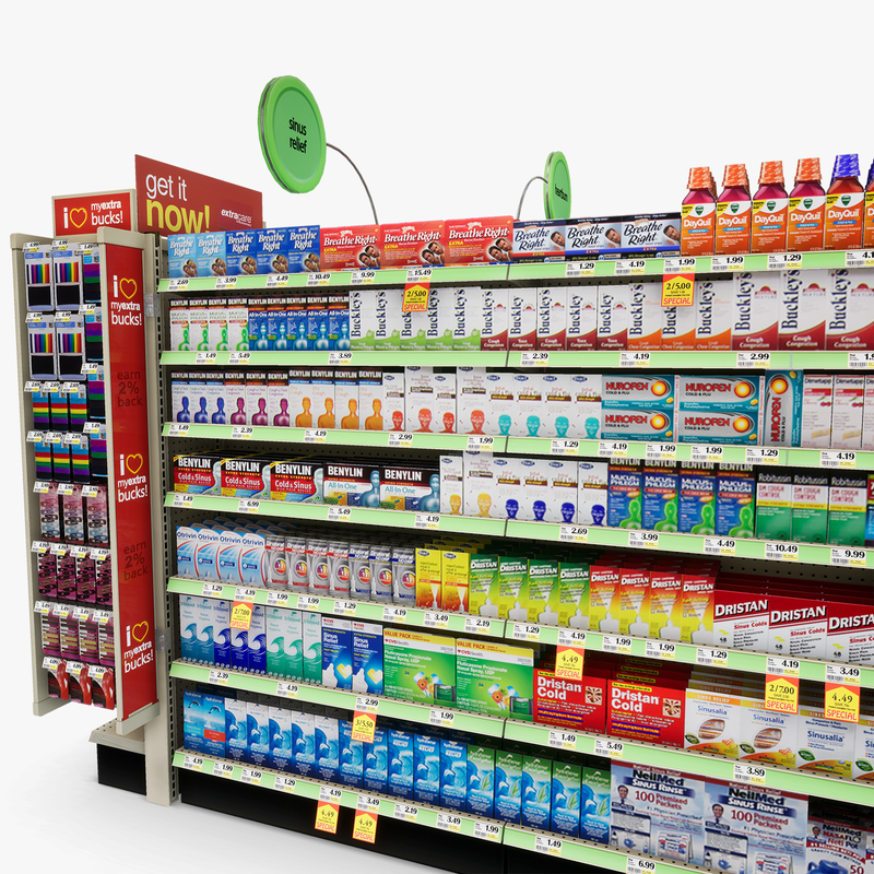 3D Model of Drug store aisle featuring Stomach & Flu Remedy products - 3D Render 10
