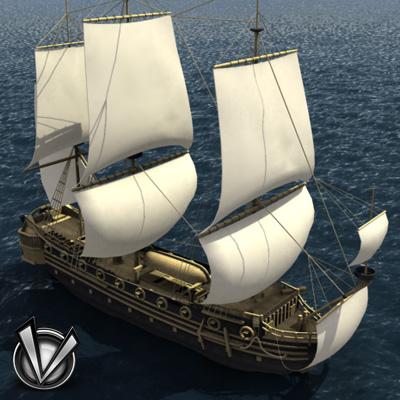 3D Model of Low Poly Frigate (Europe XVII-XVIII century) - 3D Render 0