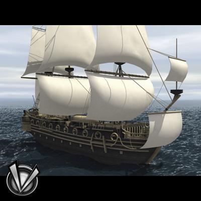 3D Model of Low Poly Frigate (Europe XVII-XVIII century) - 3D Render 1