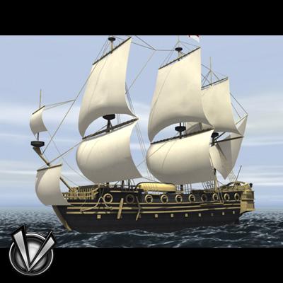 3D Model of Low Poly Frigate (Europe XVII-XVIII century) - 3D Render 2