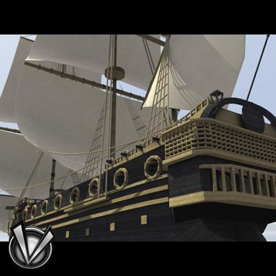 3D Model of Low Poly Frigate (Europe XVII-XVIII century) - 3D Render 3