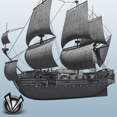 3D Model of Low Poly Frigate (Europe XVII-XVIII century) - 3D Render 5