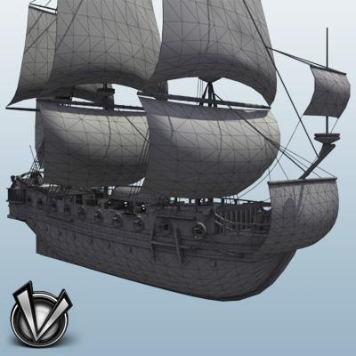 3D Model of Low Poly Frigate (Europe XVII-XVIII century) - 3D Render 6