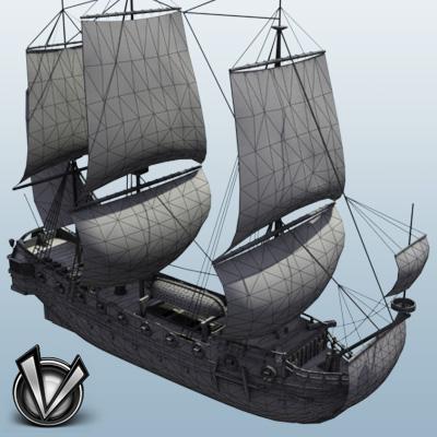 3D Model of Low Poly Frigate (Europe XVII-XVIII century) - 3D Render 7