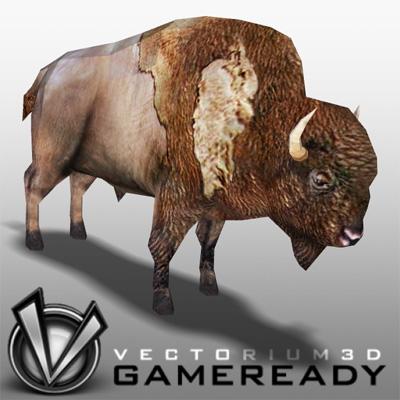 3D Model of Low Poly Game Ready Animals - Bison - 3D Render 0