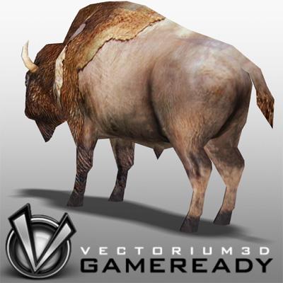 3D Model of Low Poly Game Ready Animals - Bison - 3D Render 1