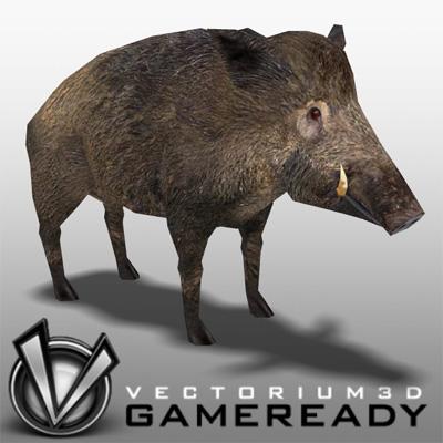 3D Model of Low Poly Game Ready Animals - Boar - 3D Render 0